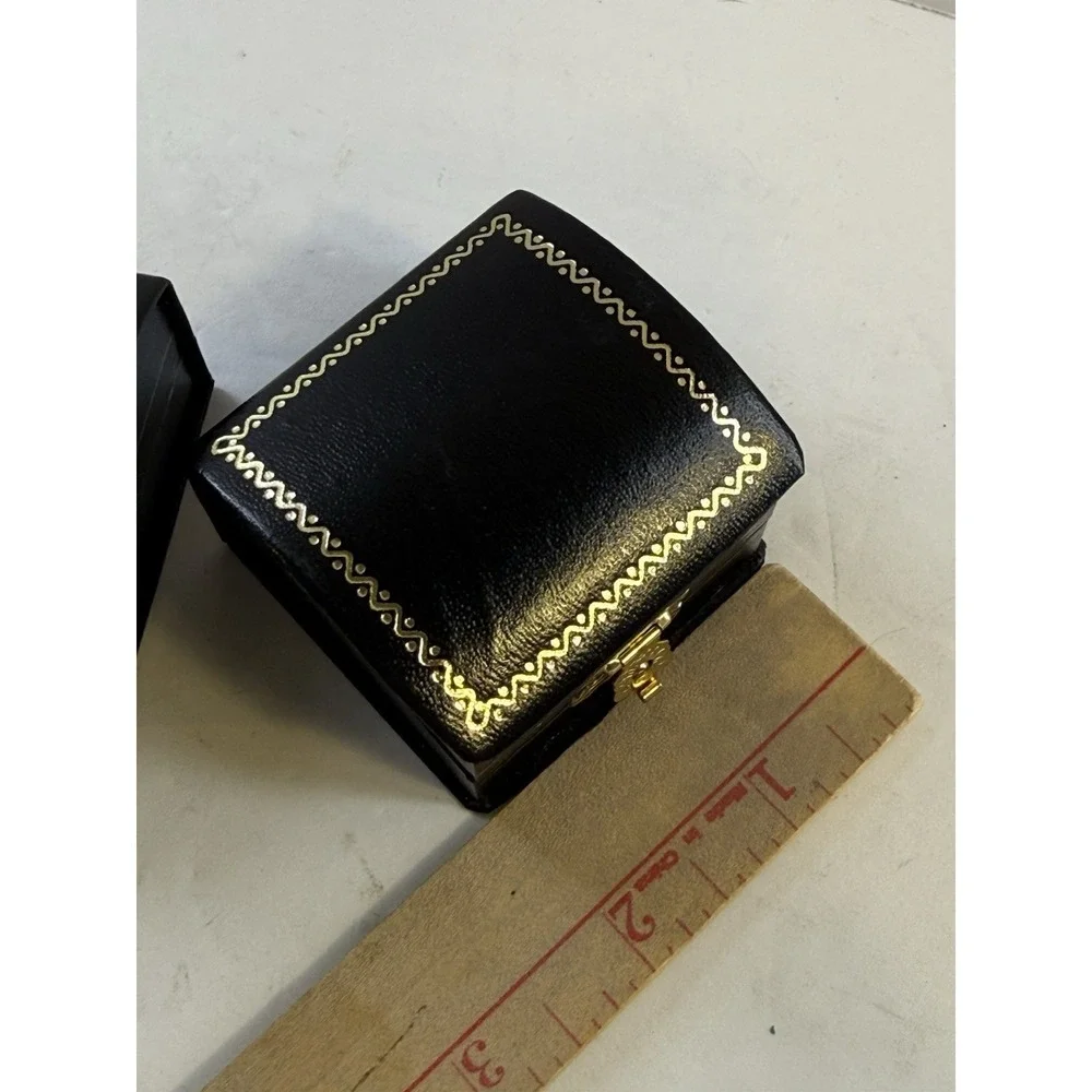 Vintage Lot Of 2 Ring Display Boxes Black Flip Latch Dome-Top Leatherette